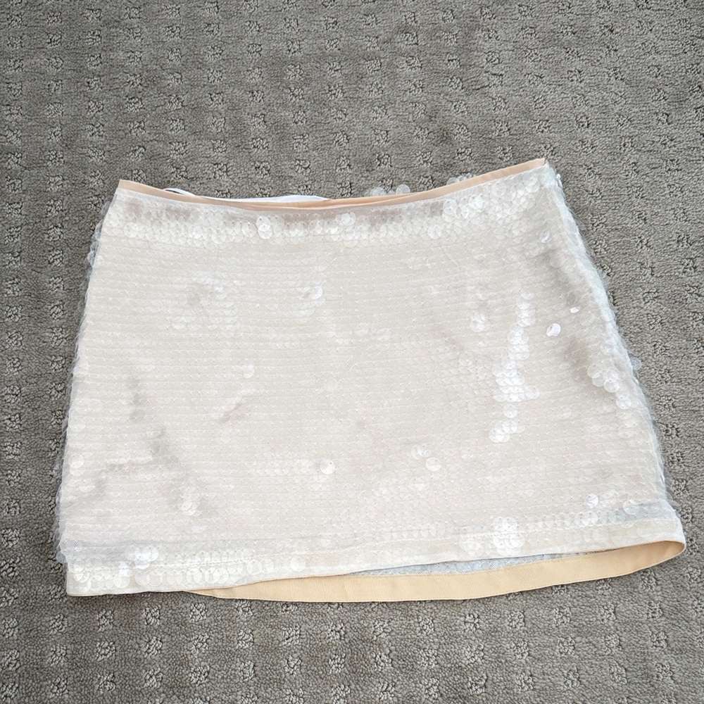 Superdown Cream Sequin Mini Skirt - image 1